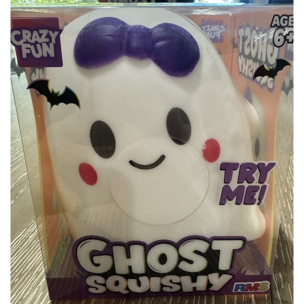 RMS Crazy Fun Ghost Squishy Purple Bow Girl Halloween Squeeze Toy New Sealed